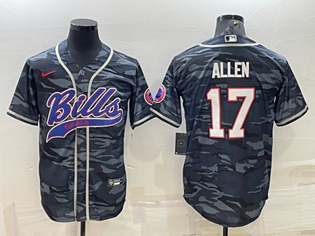 Men's Buffalo Bills Blank #17 Josh Allen Gray/Navy Camo With Patch Cool Base Stitched Baseball Jersey